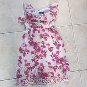 Charming Floral Ruffle Pink Rosette Dress for Kids Girls Size 8
